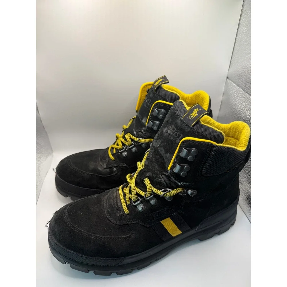 Polo Ralph Lauren Mens Oslo Tactical WP Boots Black Yellow Leather 11721 12D